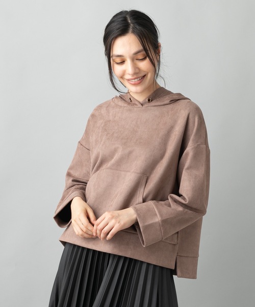 prose verse(プロズヴェール)の「エコスエードショートパーカー(パーカー・レディース・チャコールグレー/ブラウン/ピンク/アイボリー/ベージュ/ベビーピンク/ネイビー・フリ-)」の18枚目の写真