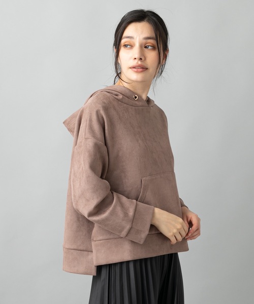 prose verse(プロズヴェール)の「エコスエードショートパーカー(パーカー・レディース・チャコールグレー/ブラウン/ピンク/アイボリー/ベージュ/ベビーピンク/ネイビー・フリ-)」の17枚目の写真