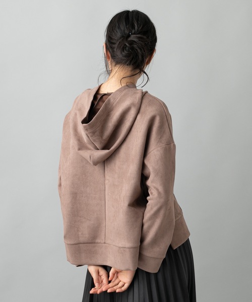 prose verse(プロズヴェール)の「エコスエードショートパーカー(パーカー・レディース・チャコールグレー/ブラウン/ピンク/アイボリー/ベージュ/ベビーピンク/ネイビー・フリ-)」の16枚目の写真