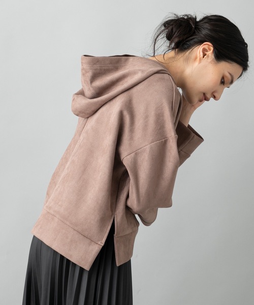 prose verse(プロズヴェール)の「エコスエードショートパーカー(パーカー・レディース・チャコールグレー/ブラウン/ピンク/アイボリー/ベージュ/ベビーピンク/ネイビー・フリ-)」の15枚目の写真