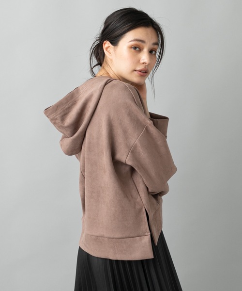 prose verse(プロズヴェール)の「エコスエードショートパーカー(パーカー・レディース・チャコールグレー/ブラウン/ピンク/アイボリー/ベージュ/ベビーピンク/ネイビー・フリ-)」の14枚目の写真