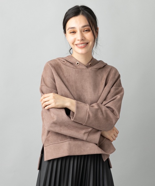 prose verse(プロズヴェール)の「エコスエードショートパーカー(パーカー・レディース・チャコールグレー/ブラウン/ピンク/アイボリー/ベージュ/ベビーピンク/ネイビー・フリ-)」の13枚目の写真