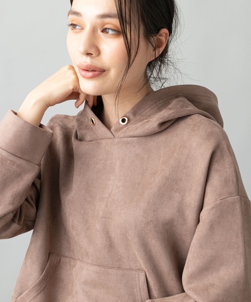 prose verse(プロズヴェール)の「エコスエードショートパーカー(パーカー・レディース・チャコールグレー/ブラウン/ピンク/アイボリー/ベージュ/ベビーピンク/ネイビー・フリ-)」の12枚目の写真