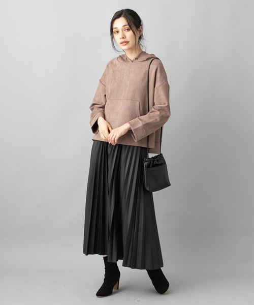 prose verse(プロズヴェール)の「エコスエードショートパーカー(パーカー・レディース・チャコールグレー/ブラウン/ピンク/アイボリー/ベージュ/ベビーピンク/ネイビー・フリ-)」の10枚目の写真