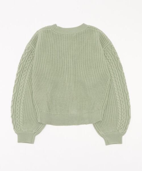 GLOBAL WORK（グローバルワーク）の「【ジュニア】袖ボリュームニットカーディガン/917384（カーディガン/ボレロ・キッズ・ダークブラウン/ライトグリーン/オフホワイト・160cm/150cm）」の4枚目の写真