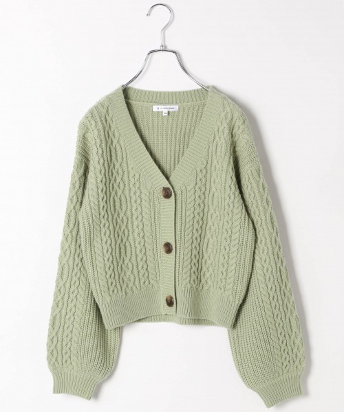 GLOBAL WORK（グローバルワーク）の「【ジュニア】袖ボリュームニットカーディガン/917384（カーディガン/ボレロ・キッズ・ダークブラウン/ライトグリーン/オフホワイト・160cm/150cm）」の3枚目の写真