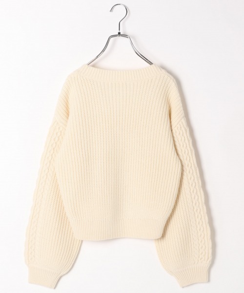 GLOBAL WORK（グローバルワーク）の「【ジュニア】袖ボリュームニットカーディガン/917384（カーディガン/ボレロ・キッズ・ダークブラウン/ライトグリーン/オフホワイト・160cm/150cm）」の11枚目の写真