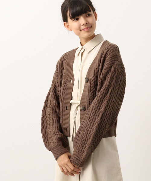GLOBAL WORK（グローバルワーク）の「【ジュニア】袖ボリュームニットカーディガン/917384（カーディガン/ボレロ・キッズ・ダークブラウン/ライトグリーン/オフホワイト・160cm/150cm）」の8枚目の写真
