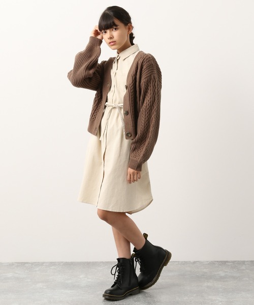 GLOBAL WORK（グローバルワーク）の「【ジュニア】袖ボリュームニットカーディガン/917384（カーディガン/ボレロ・キッズ・ダークブラウン/ライトグリーン/オフホワイト・160cm/150cm）」の7枚目の写真