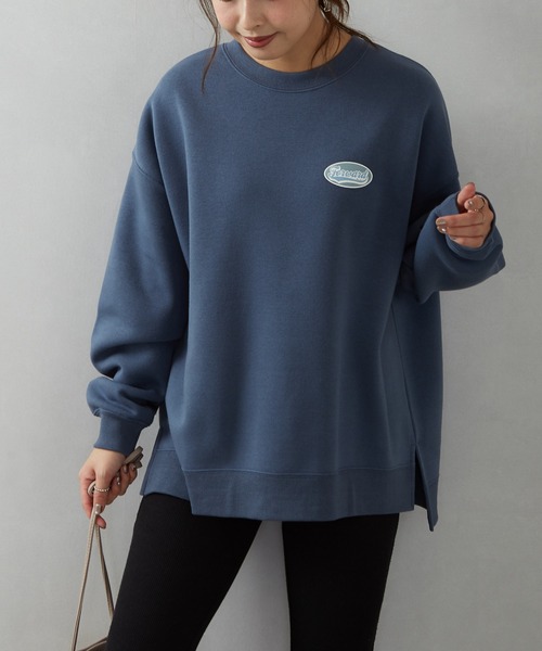 SpRay（スプレイ）の「裏起毛オーバル貼付けプルオーバー（Tシャツ/カットソー・レディース・チャコールグレー/ダークグリーン/ブルー/アイボリー/グレイッシュベージュ・FREE）」の5枚目の写真