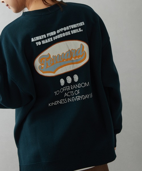 SpRay（スプレイ）の「裏起毛オーバル貼付けプルオーバー（Tシャツ/カットソー・レディース・チャコールグレー/ダークグリーン/ブルー/アイボリー/グレイッシュベージュ・FREE）」の2枚目の写真