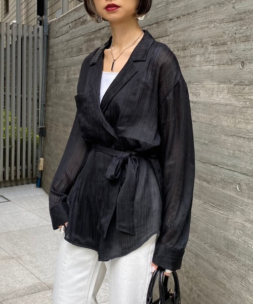 PAGEBOY(ページボーイ)の「ヨウリュウシアーカシュクールシャツ(シャツ/ブラウス・レディース・ブラック/オフホワイト/グレイッシュベージュ・FREE)」の22枚目の写真