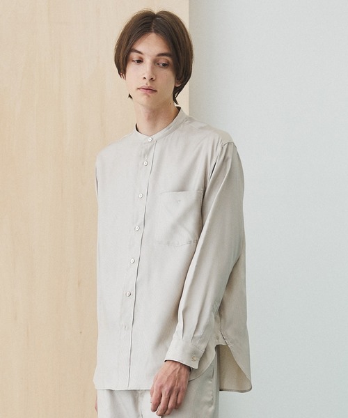 新品同様！ユナイテッドトウキョウ バンドカラーシャツ S シルクストライプバンドカラーシャツ（シャツ⁄ブラウス）｜UNITED