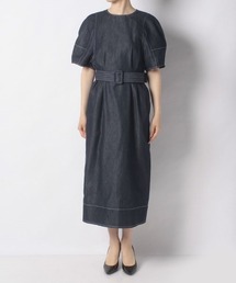 タグ付き美品　⭐️ルルウィルビー　ネイビー半袖　デニム風　ワンピース ベルト付き タグ付き美品 ⭐️ルルウィルビー ネイビー半袖 デニム風