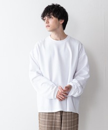 【UNIIT】ポンチステッチハイショクルーズロンＴ　配色ステッチ　オーバーサイズ/ビッグシルエット　バックラウンド
