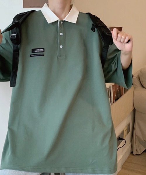 meJane（ミージェーン）の「BIGシルエット 襟配色ワンポイントパッチ半そでTシャツ（ポロシャツ・レディース・グリーン/ブルー/イエロー/オレンジ・FREE）」の3枚目の写真