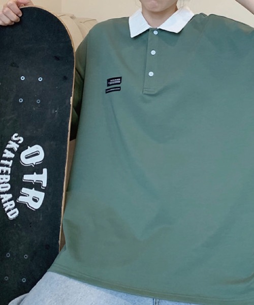 meJane（ミージェーン）の「BIGシルエット 襟配色ワンポイントパッチ半そでTシャツ（ポロシャツ・レディース・グリーン/ブルー/イエロー/オレンジ・FREE）」の12枚目の写真