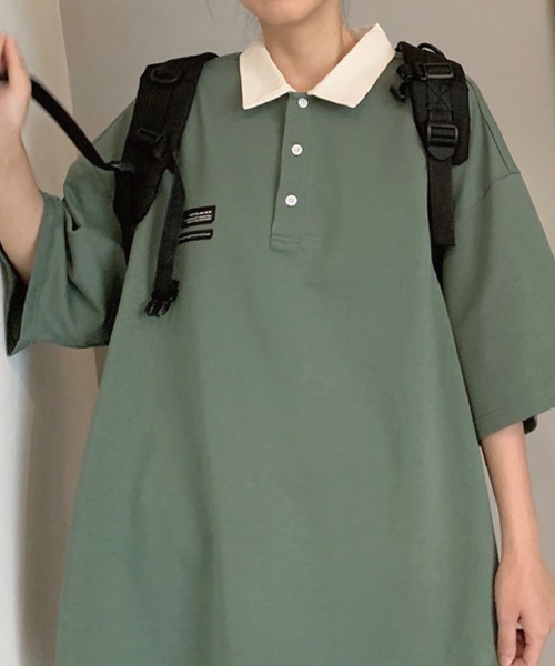 meJane（ミージェーン）の「BIGシルエット 襟配色ワンポイントパッチ半そでTシャツ（ポロシャツ・レディース・グリーン/ブルー/イエロー/オレンジ・FREE）」の18枚目の写真