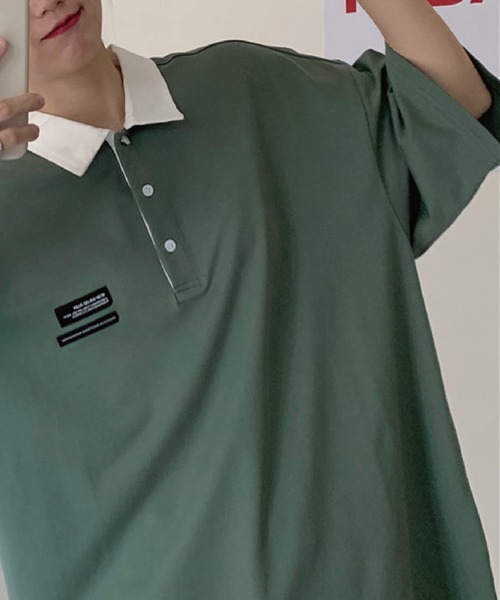 meJane（ミージェーン）の「BIGシルエット 襟配色ワンポイントパッチ半そでTシャツ（ポロシャツ・レディース・グリーン/ブルー/イエロー/オレンジ・FREE）」の16枚目の写真