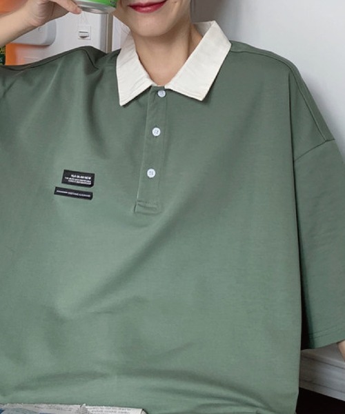 meJane（ミージェーン）の「BIGシルエット 襟配色ワンポイントパッチ半そでTシャツ（ポロシャツ・レディース・グリーン/ブルー/イエロー/オレンジ・FREE）」の7枚目の写真
