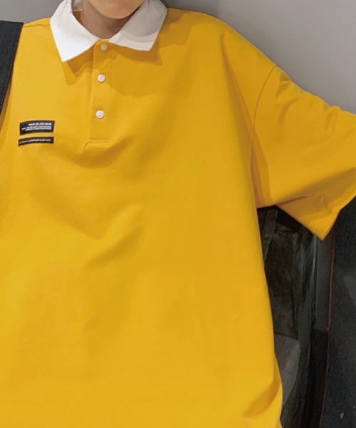 meJane（ミージェーン）の「BIGシルエット 襟配色ワンポイントパッチ半そでTシャツ（ポロシャツ・レディース・グリーン/ブルー/イエロー/オレンジ・FREE）」の13枚目の写真
