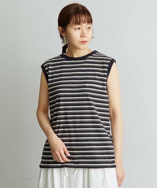 note et silence （ノートエシロンス）の「◇ロッシェ天竺ボーダー　刺繍ノースリプルオーバー（Tシャツ/カットソー・レディース・ネイビー/その他・FREE）」の2枚目の写真