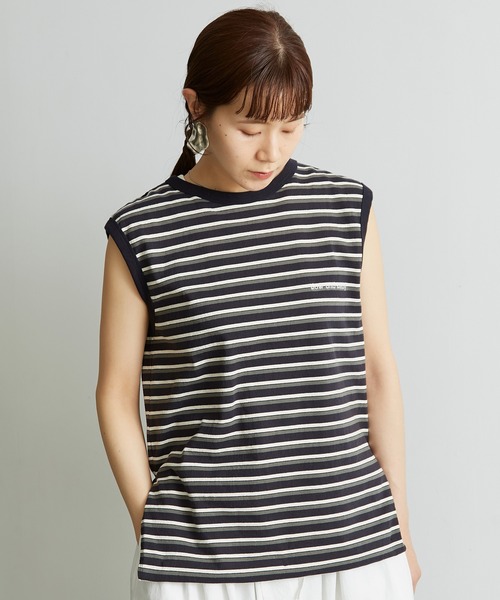 note et silence （ノートエシロンス）の「◇ロッシェ天竺ボーダー　刺繍ノースリプルオーバー（Tシャツ/カットソー・レディース・ネイビー/その他・FREE）」の3枚目の写真