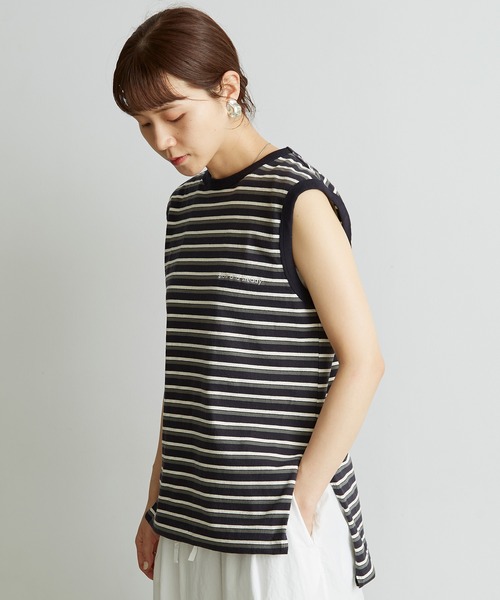 note et silence （ノートエシロンス）の「◇ロッシェ天竺ボーダー　刺繍ノースリプルオーバー（Tシャツ/カットソー・レディース・ネイビー/その他・FREE）」の4枚目の写真