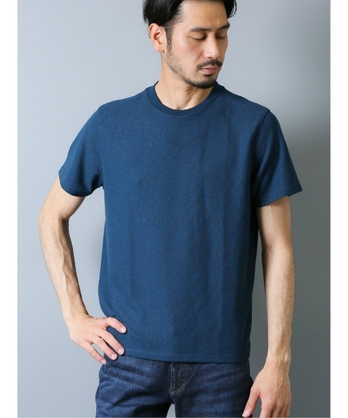 Alexander Julian（アレキサンダージュリアン）の「アレキサンダージュリアンメンズ/ALEXANDER JULIAN：MEN【DRESS T-SHIRT】シルケットワッフル クルーネック半袖Ｔシャツ（Tシャツ/カットソー・メンズ・ブルー/ホワイト/グレー・MEDIUM/LARGE/X-LARGE）」の3枚目の写真