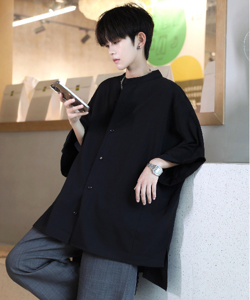 neos（ネオス）の「【neos -addictive design-】Big silhouette Dolman sleeve collarless shirt（シャツ/ブラウス・メンズ・ブラック/ベージュ/オフホワイト・MEDIUM/LARGE）」の3枚目の写真