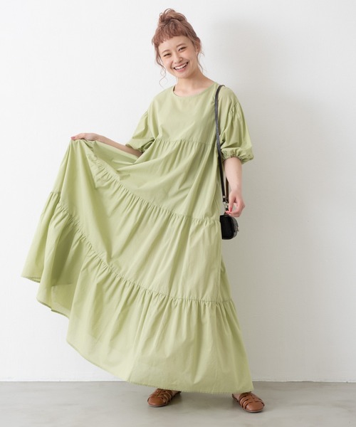 MERLOT（メルロー）の「パフスリーブティアードワンピース（ワンピース・レディース・ブルー/レッド/ブラック/ライトグリーン・FREE）」の15枚目の写真