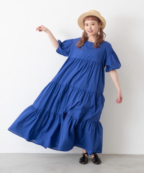 MERLOT（メルロー）の「パフスリーブティアードワンピース（ワンピース・レディース・ブルー/レッド/ブラック/ライトグリーン・FREE）」の7枚目の写真