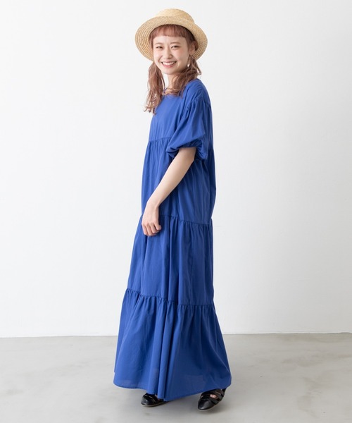 MERLOT（メルロー）の「パフスリーブティアードワンピース（ワンピース・レディース・ブルー/レッド/ブラック/ライトグリーン・FREE）」の8枚目の写真