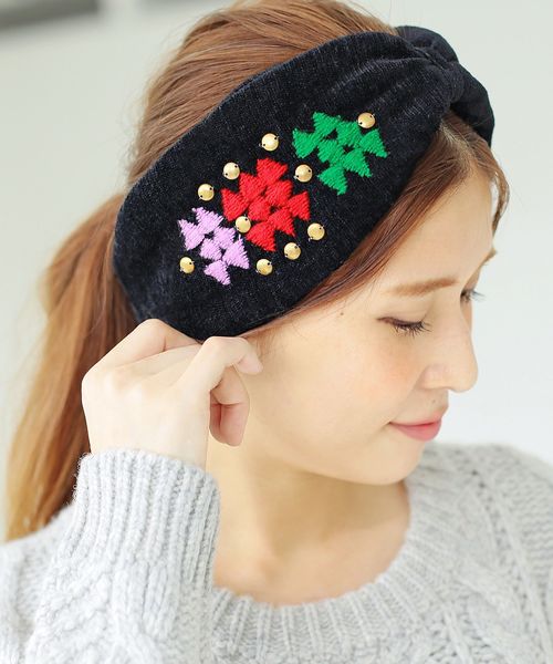 Another Edition(アナザーエディション)の「モール刺繍ヘアバンド/ AE モールEMBR HB(ヘアバンド・レディース・ブラック/ダークグリーン・フリー)」の6枚目の写真