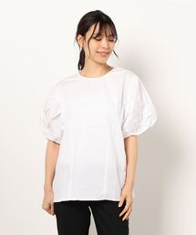半袖 バックジップパフスリーブブラウス