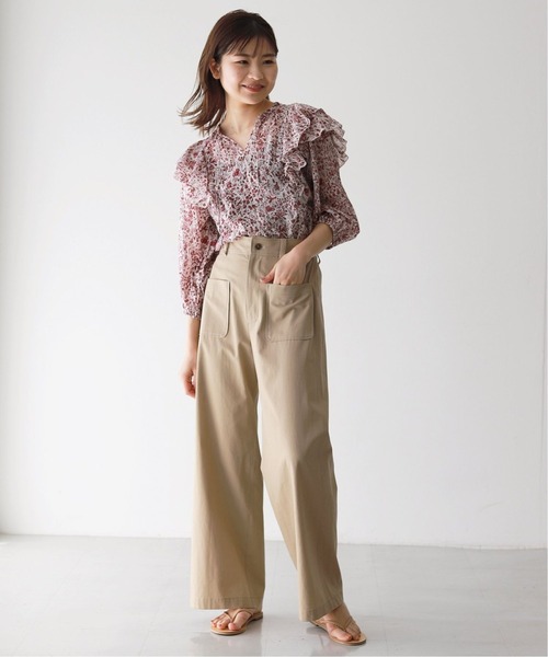 SLOBE IENA（スローブイエナ）の「ハイツイストコットンタックパンツ【ウエストゴム/手洗い可能】◆（その他パンツ・レディース・ベージュ/ネイビー・38/36）」の13枚目の写真