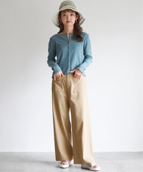 SLOBE IENA（スローブイエナ）の「ハイツイストコットンタックパンツ【ウエストゴム/手洗い可能】◆（その他パンツ・レディース・ベージュ/ネイビー・38/36）」の14枚目の写真