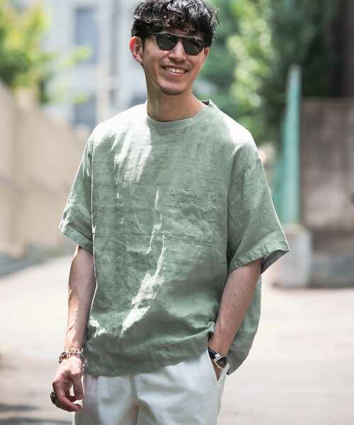 ITEMS URBANRESEARCH（アイテムズ アーバンリサーチ）の「リネンTシャツ（Tシャツ/カットソー・メンズ・ブラック/グリーン/ブルー/ベージュ・LARGE/MEDIUM）」の3枚目の写真