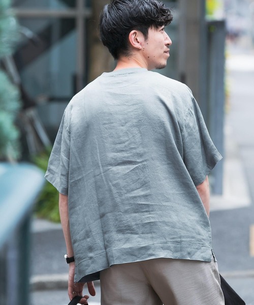ITEMS URBANRESEARCH（アイテムズ アーバンリサーチ）の「リネンTシャツ（Tシャツ/カットソー・メンズ・ブラック/グリーン/ブルー/ベージュ・LARGE/MEDIUM）」の6枚目の写真