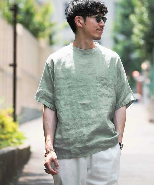 ITEMS URBANRESEARCH（アイテムズ アーバンリサーチ）の「リネンTシャツ（Tシャツ/カットソー・メンズ・ブラック/グリーン/ブルー/ベージュ・LARGE/MEDIUM）」の8枚目の写真