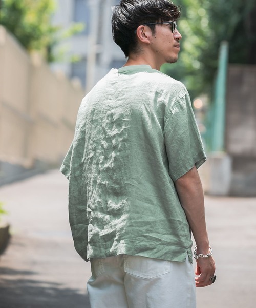ITEMS URBANRESEARCH（アイテムズ アーバンリサーチ）の「リネンTシャツ（Tシャツ/カットソー・メンズ・ブラック/グリーン/ブルー/ベージュ・LARGE/MEDIUM）」の9枚目の写真