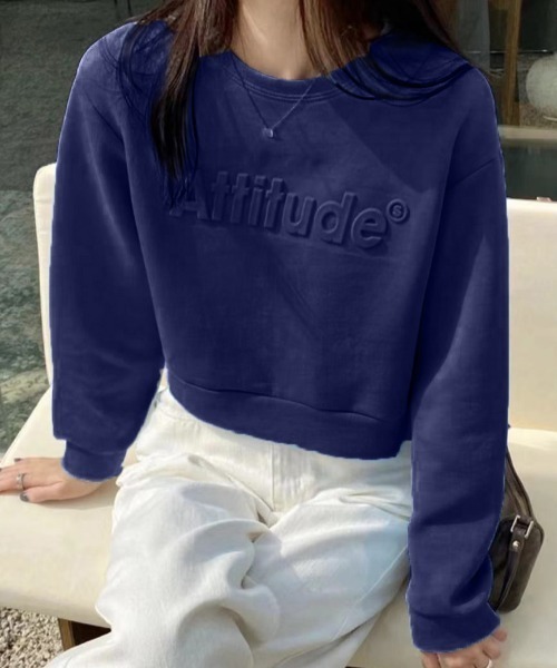 Diosfront（ディオスフロント）の「エンボス加工ショート丈ロゴロンTee（Tシャツ/カットソー・レディース・ホワイト/ライトブルー/グレー/ピンク/ブラック/ネイビー・M/L/XL）」の5枚目の写真