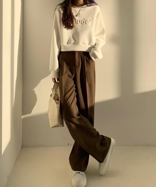 Diosfront（ディオスフロント）の「エンボス加工ショート丈ロゴロンTee（Tシャツ/カットソー・レディース・ホワイト/ライトブルー/グレー/ピンク/ブラック/ネイビー・M/L/XL）」の7枚目の写真