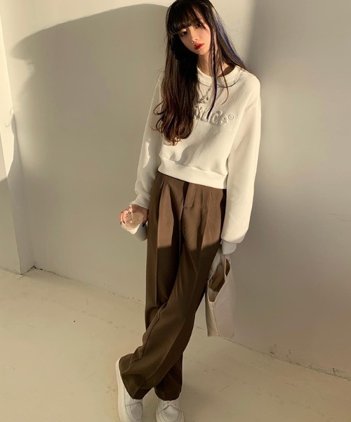 Diosfront（ディオスフロント）の「エンボス加工ショート丈ロゴロンTee（Tシャツ/カットソー・レディース・ホワイト/ライトブルー/グレー/ピンク/ブラック/ネイビー・M/L/XL）」の14枚目の写真