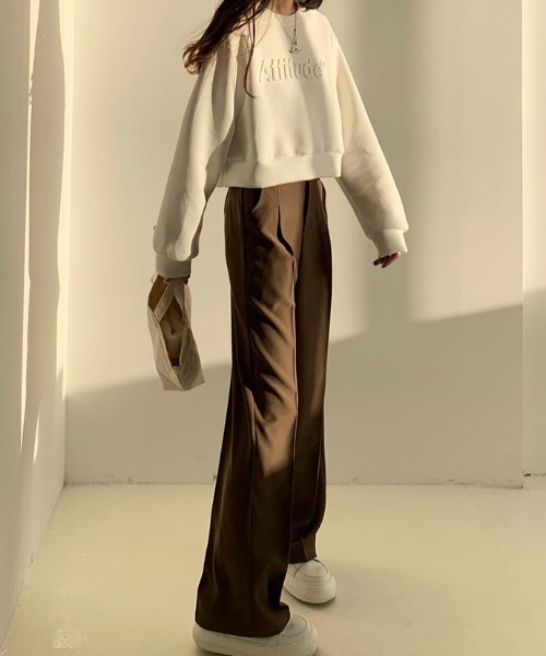 Diosfront（ディオスフロント）の「エンボス加工ショート丈ロゴロンTee（Tシャツ/カットソー・レディース・ホワイト/ライトブルー/グレー/ピンク/ブラック/ネイビー・M/L/XL）」の18枚目の写真