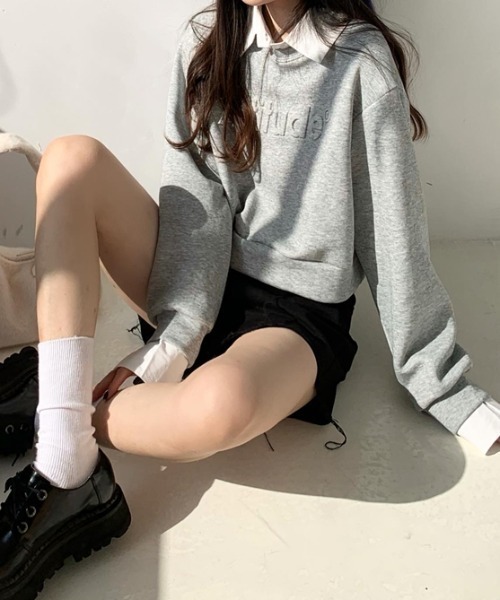 Diosfront（ディオスフロント）の「エンボス加工ショート丈ロゴロンTee（Tシャツ/カットソー・レディース・ホワイト/ライトブルー/グレー/ピンク/ブラック/ネイビー・M/L/XL）」の16枚目の写真