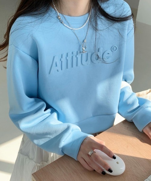 Diosfront（ディオスフロント）の「エンボス加工ショート丈ロゴロンTee（Tシャツ/カットソー・レディース・ホワイト/ライトブルー/グレー/ピンク/ブラック/ネイビー・M/L/XL）」の17枚目の写真