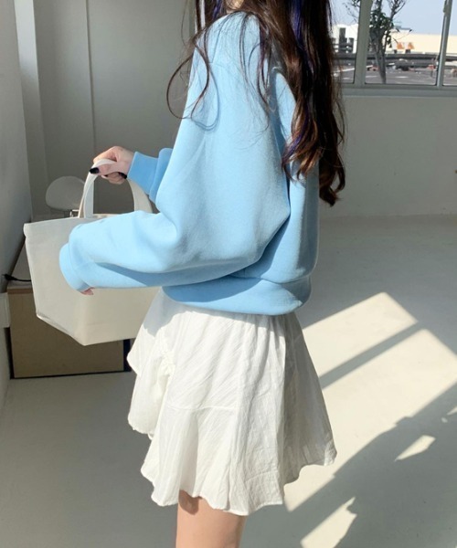 Diosfront（ディオスフロント）の「エンボス加工ショート丈ロゴロンTee（Tシャツ/カットソー・レディース・ホワイト/ライトブルー/グレー/ピンク/ブラック/ネイビー・M/L/XL）」の9枚目の写真