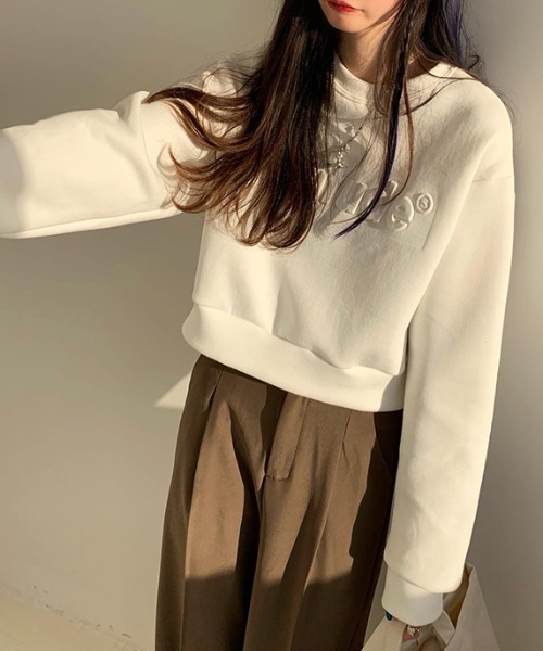 Diosfront（ディオスフロント）の「エンボス加工ショート丈ロゴロンTee（Tシャツ/カットソー・レディース・ホワイト/ライトブルー/グレー/ピンク/ブラック/ネイビー・M/L/XL）」の15枚目の写真