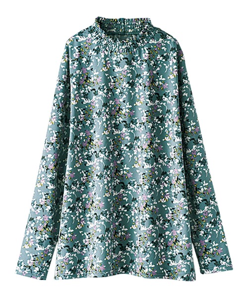 BELLUNA PLUS(ベルーナ)の「シャーリング使いプリントプルオーバー(Tシャツ/カットソー・レディース・ネイビー/アイボリー/セージグリーン/ラベンダー・MEDIUM/LARGE/X-LARGE)」の6枚目の写真